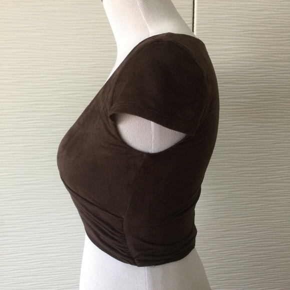 Bebe Wrap Crop Top in Brown - Picture 2 of 5
